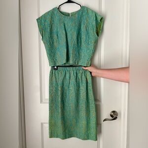 Vintage Blue and Green Top and Skirt Set